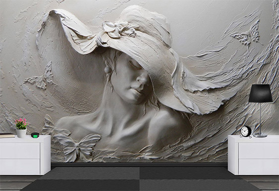 Fototapet la comanda - Fata într-o pălărie cu efect 3D