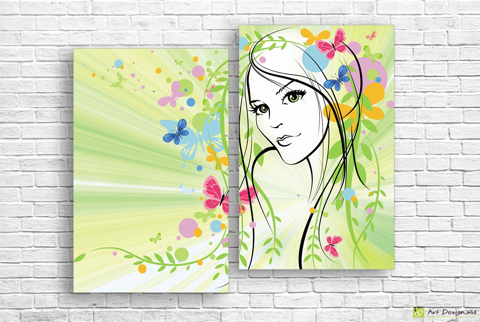 🌸 Tablou modular „Fată și fluturi”