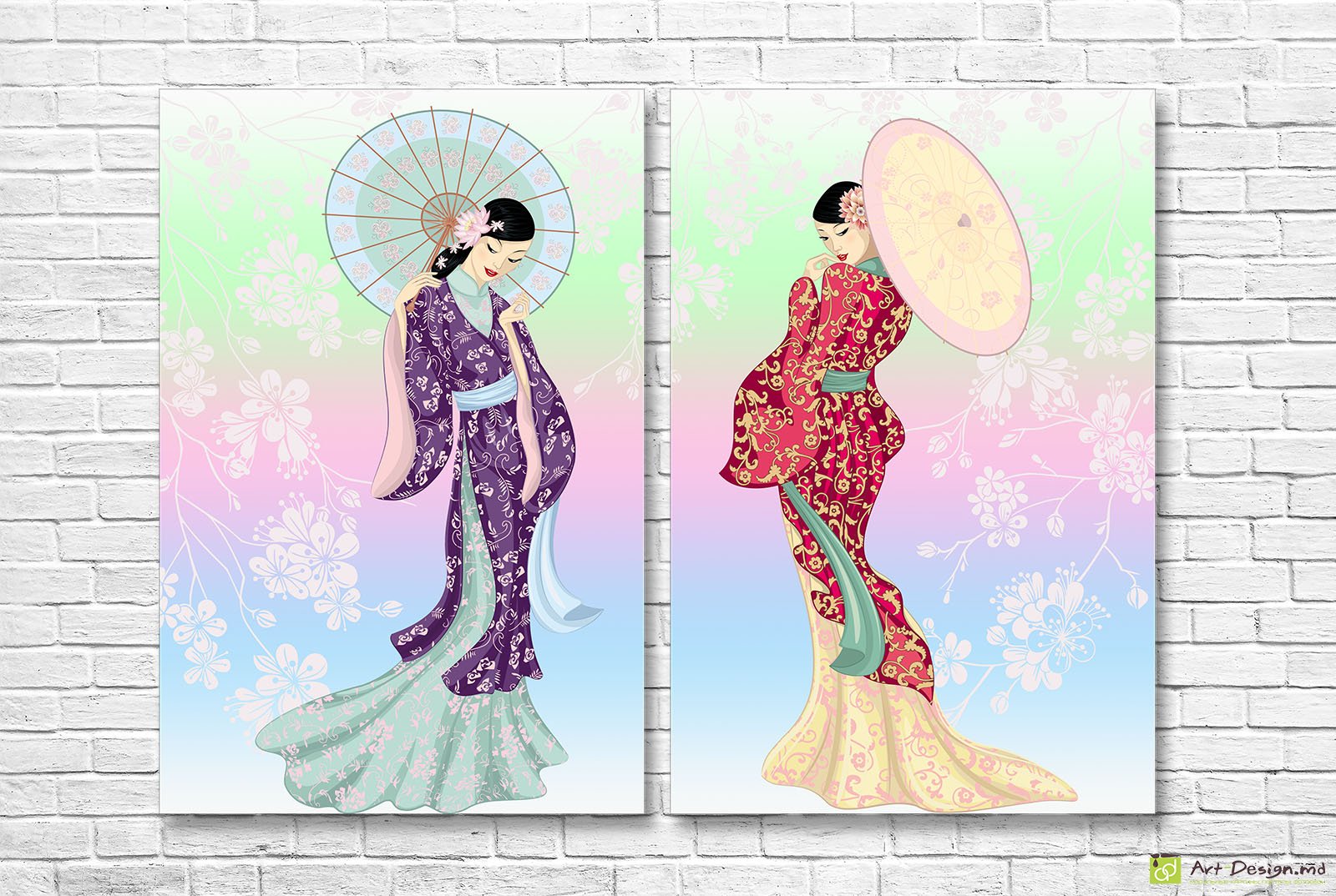 🌸 Модульная картина «Восточные девушки с зонтиками»