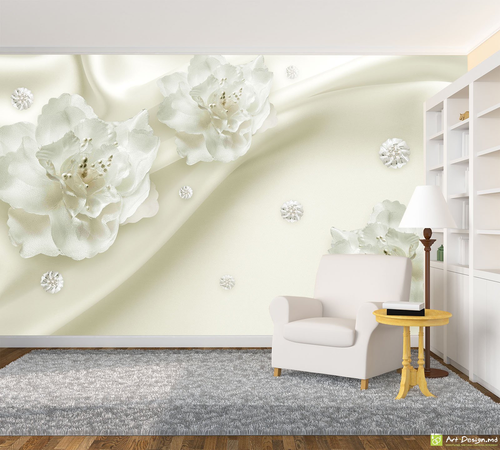 Fototapet la comanda - Flori albe pe fundal deschis