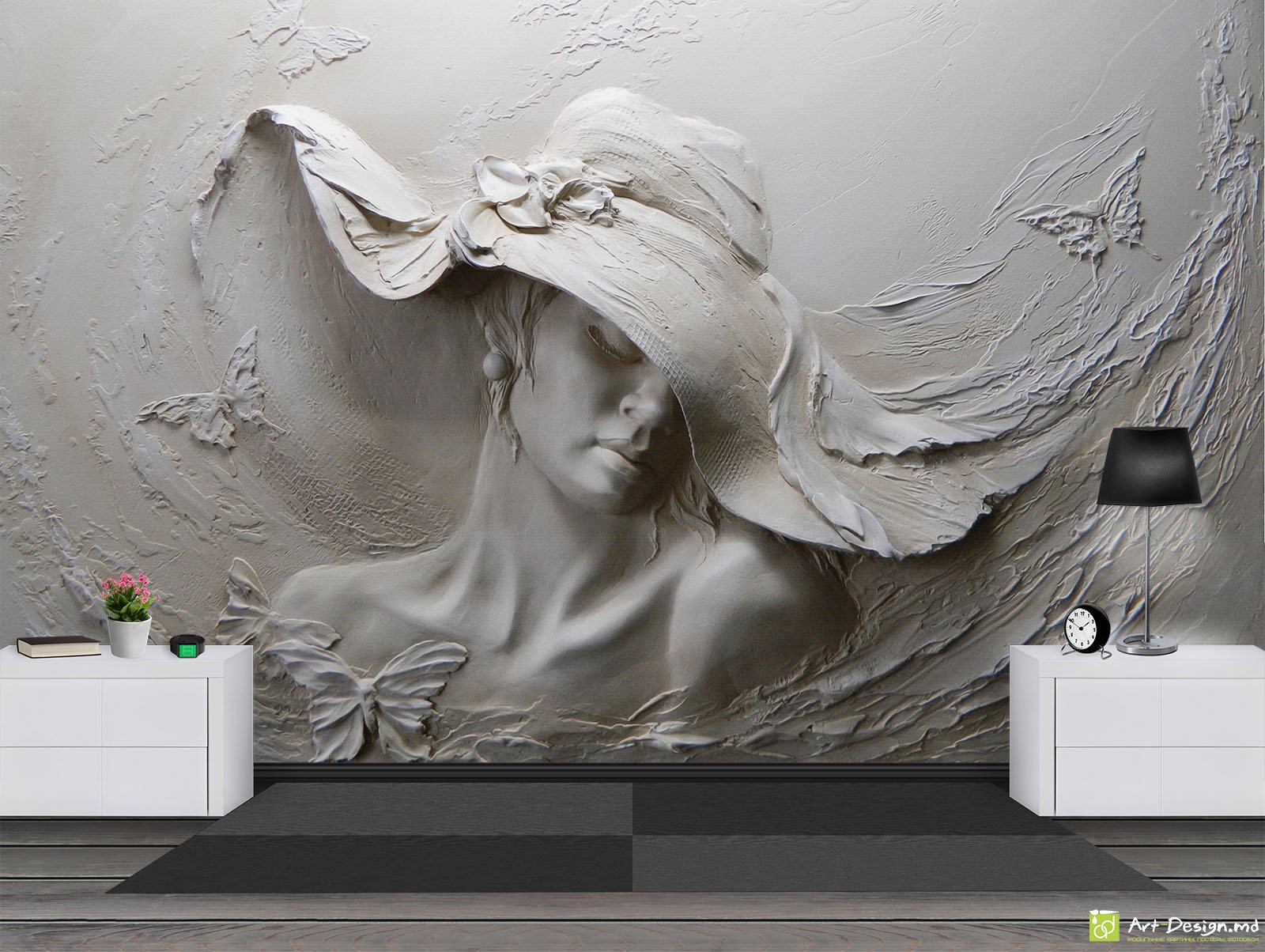 Фотообои на стену - Девушка в шляпе с 3D эффектом