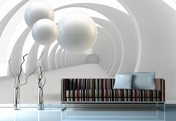 Fototapet cu efectul 3D - Tunel și 3D bile_2