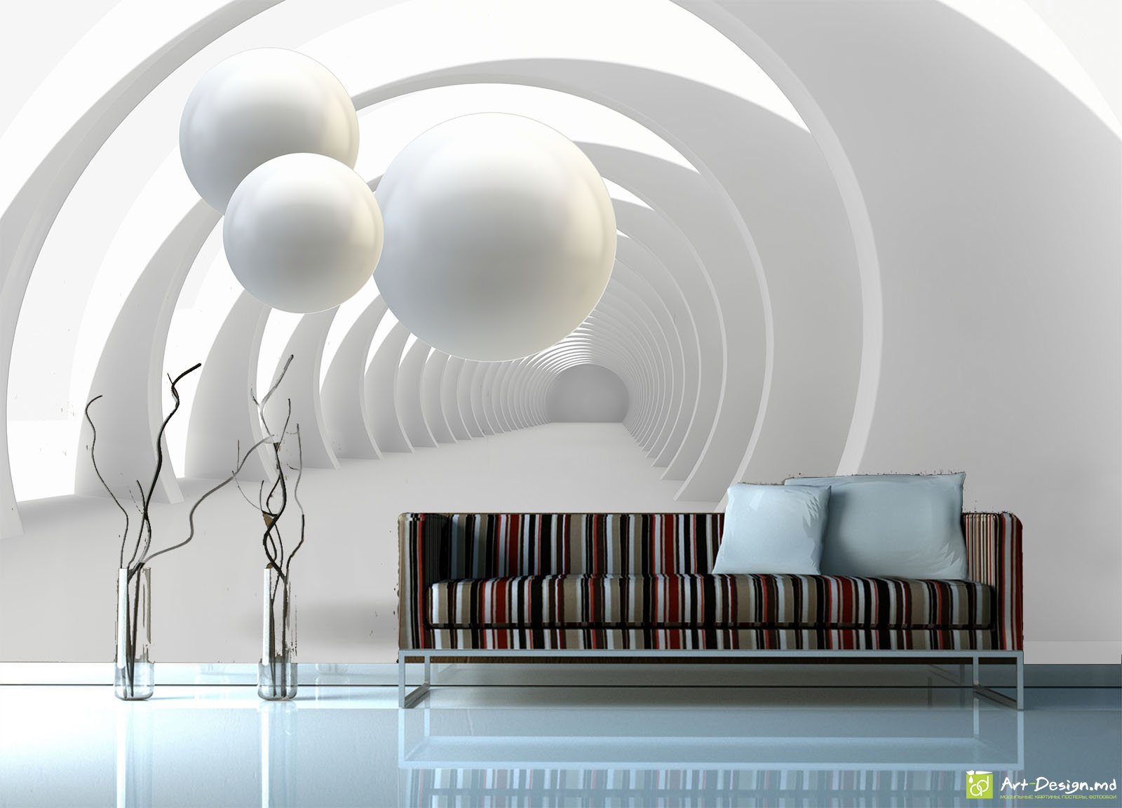 Фотообои с 3D эффектом - Туннель и 3D Шары_2