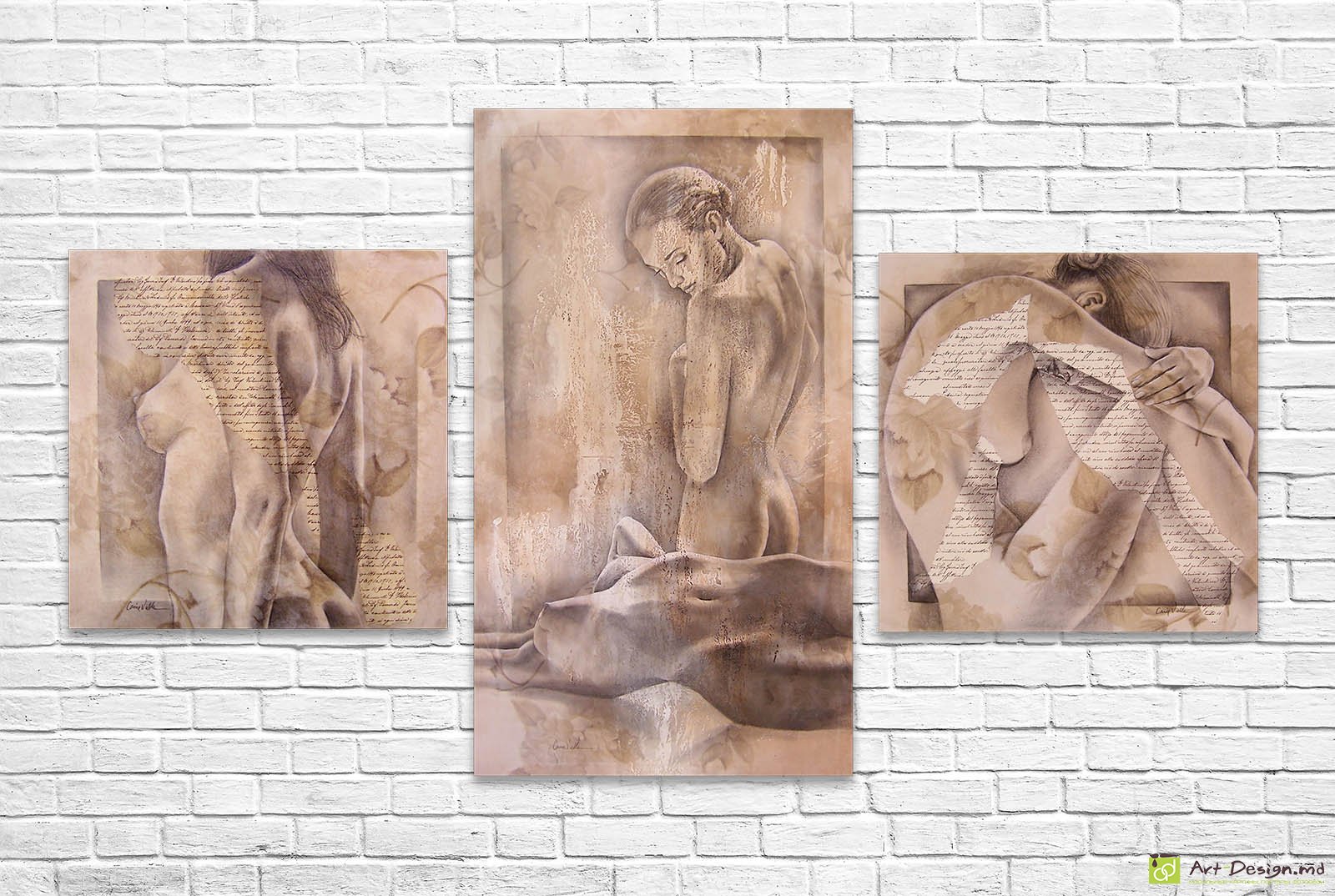 ✉️ Модульная картина Сепия арт с силуэтами людей и письмами