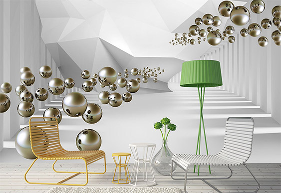 Fototapet cu efect 3D - Tunel și 3D bile_5