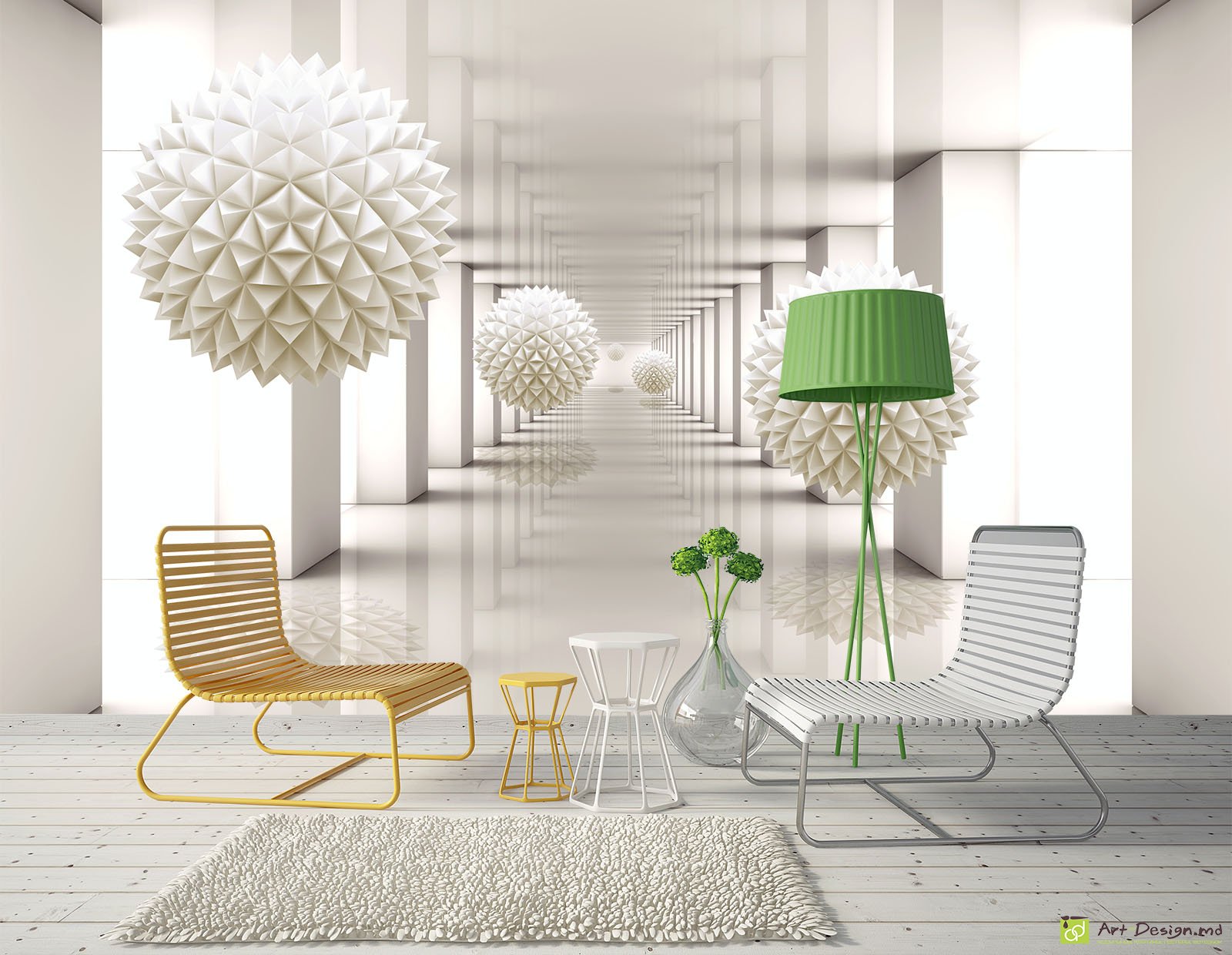 Фотообои с 3D эффектом - Туннель и 3D Шары_4