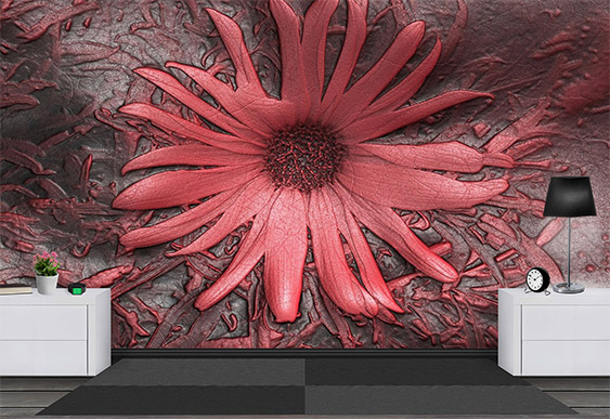 Fototapet la comanda - Floare rosie cu effect 3D