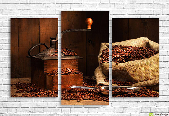 ☕ Tablou modular „Boabe de cafea și râșniță”