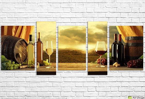 🍷 Модульная картина «Винный пейзаж и бокалы вина»