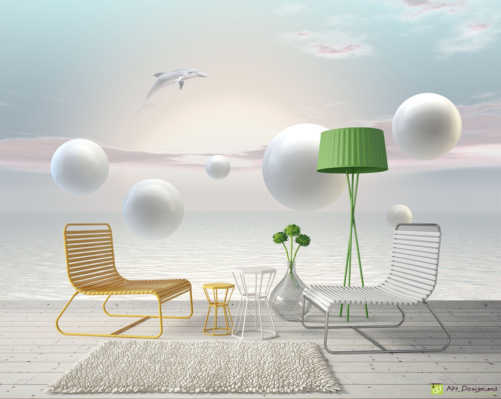 Fototapet la comanda - Marea, delfinul în zori