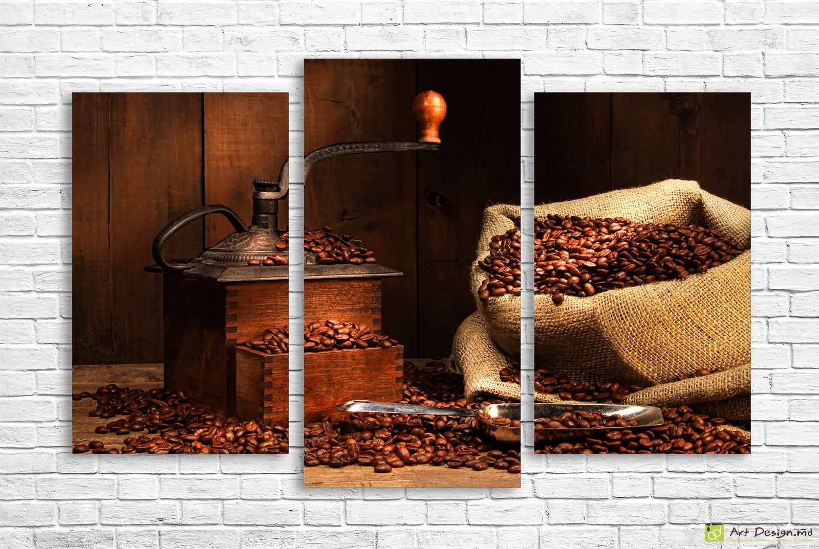 ☕ Tablou modular „Boabe de cafea și râșniță”