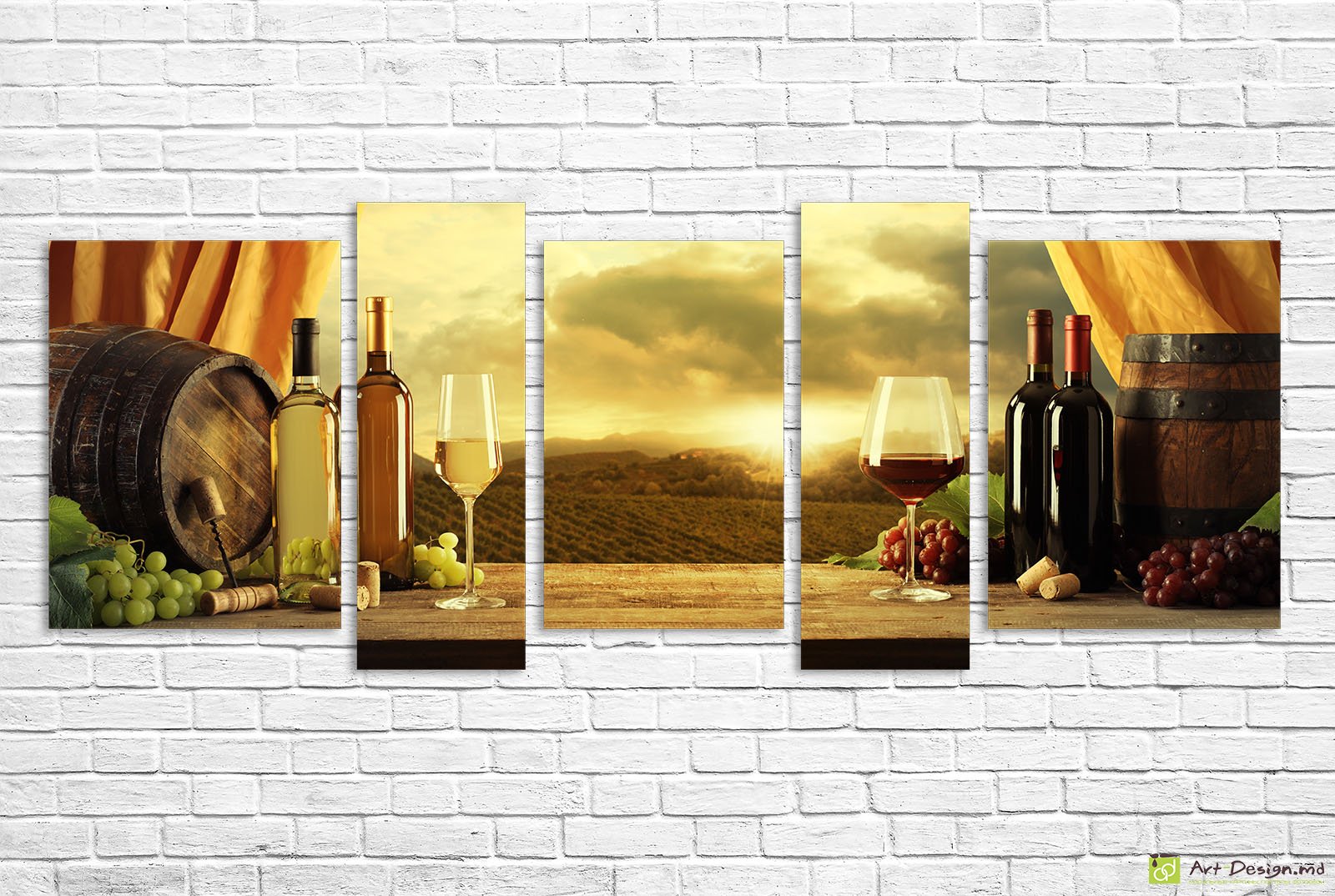 🍷 Модульная картина «Винный пейзаж и бокалы вина»
