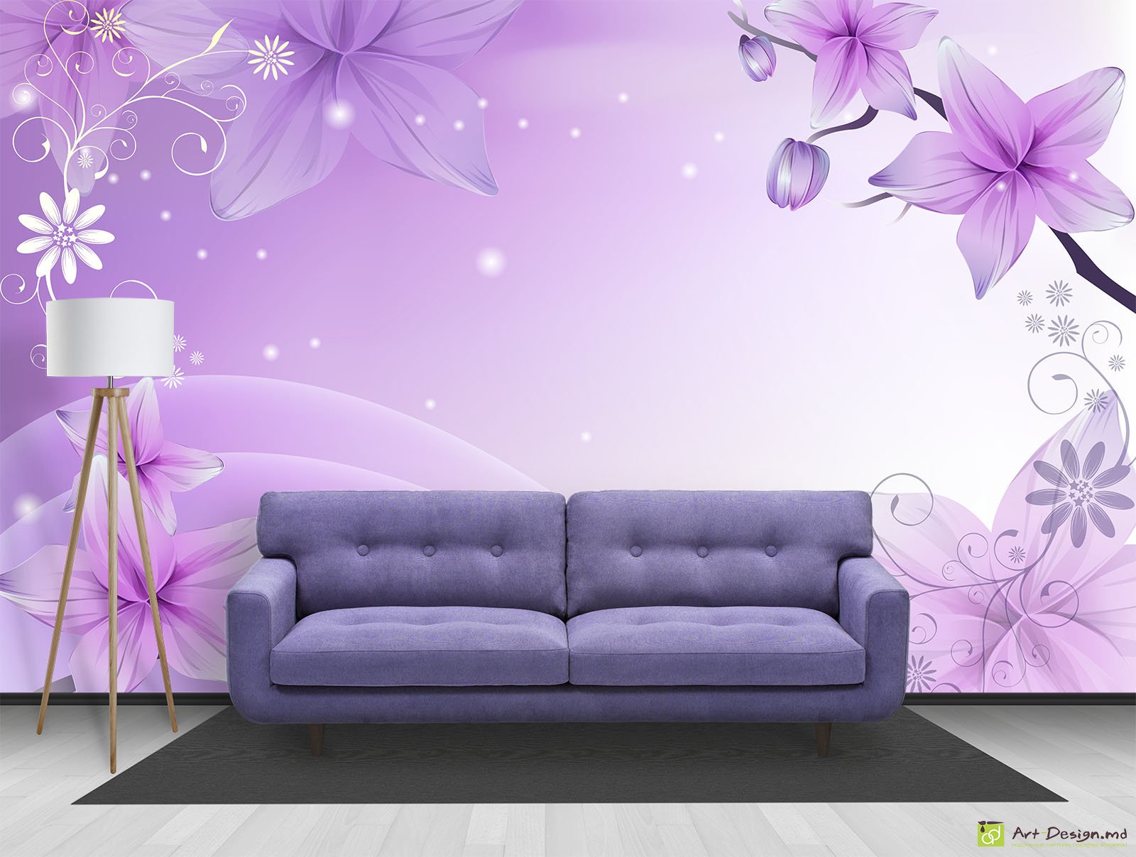 Фотообои на стену - Цветы на фиолетовом фоне