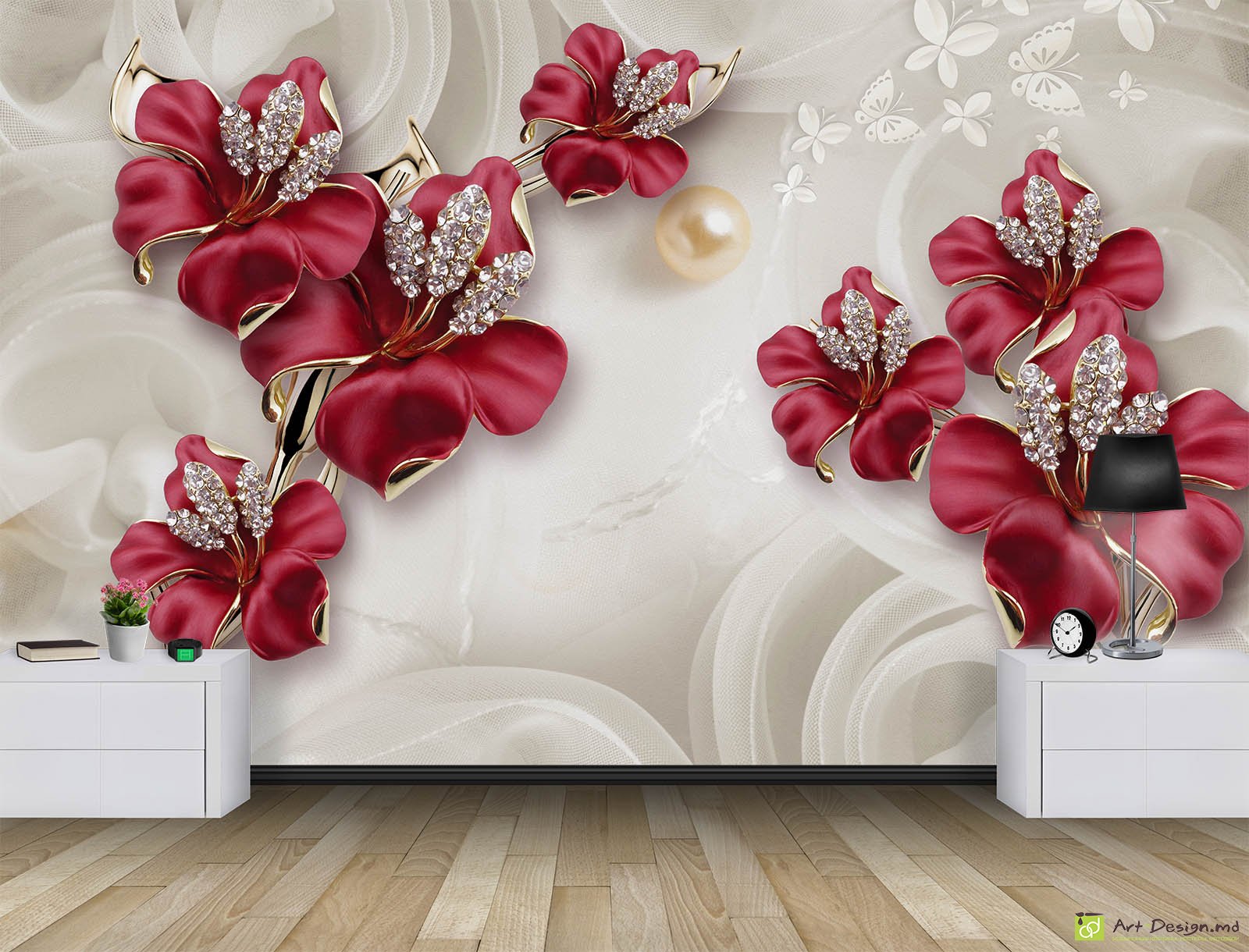 Fototapet la comanda - Flori bordo pe un fond deschis