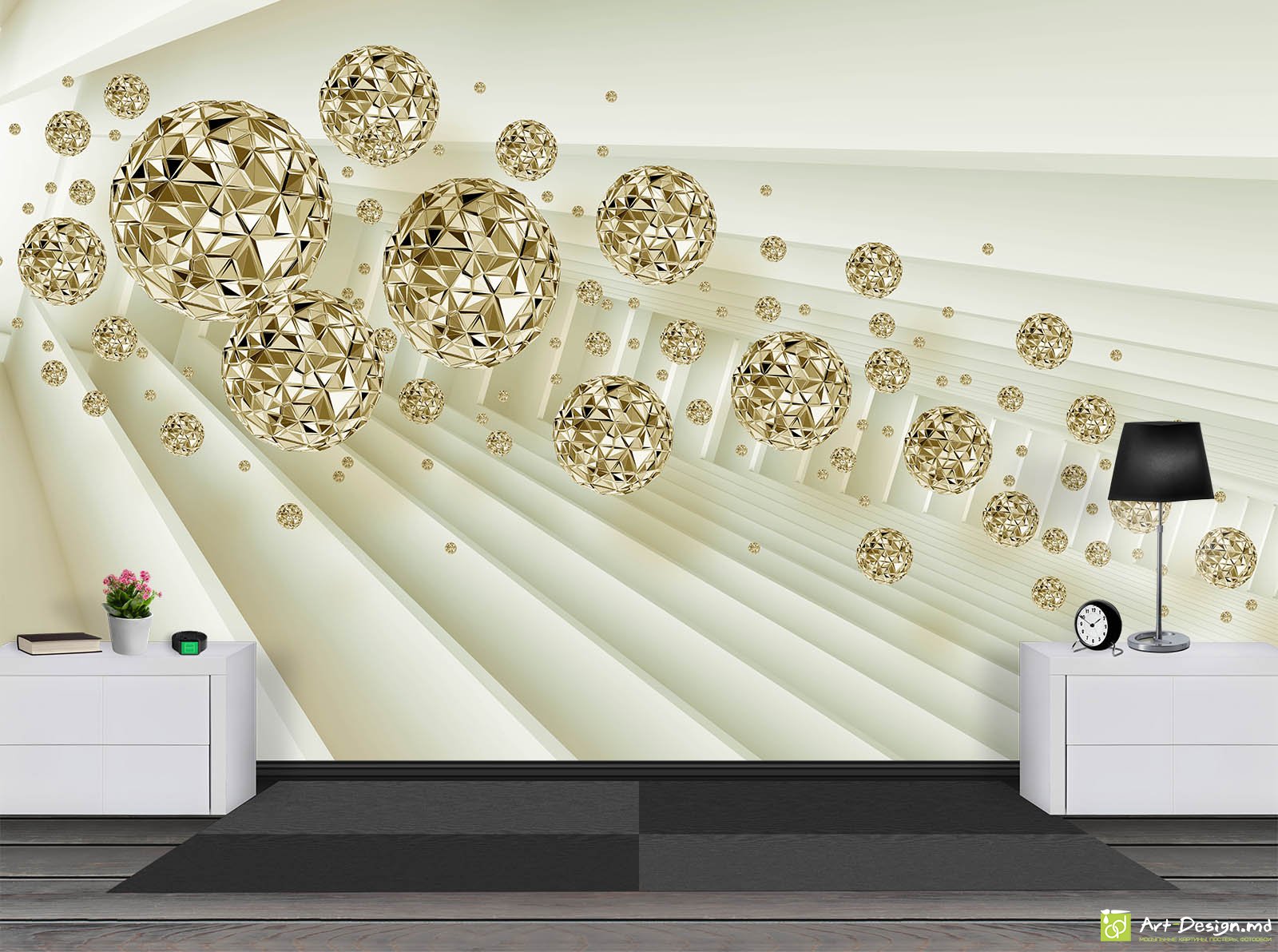 Fototapet la comanda - Tunel și bile de aur