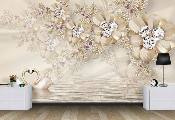 Fototapet la comandă, Digital - Grafică, Flori pe fundal de aur_2