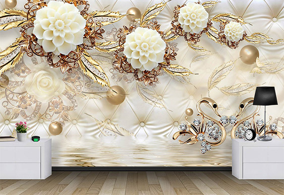 Fototapet cu efect 3D - Flori decorative pe piele decorativă