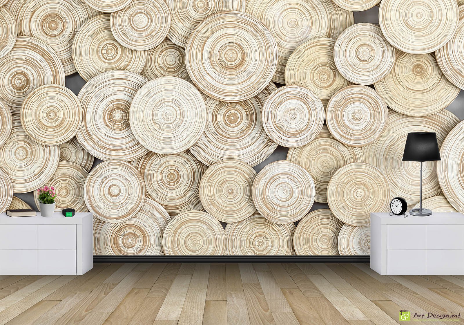 Фотообои с 3D эффектом - Бежевые Круги на сером фоне