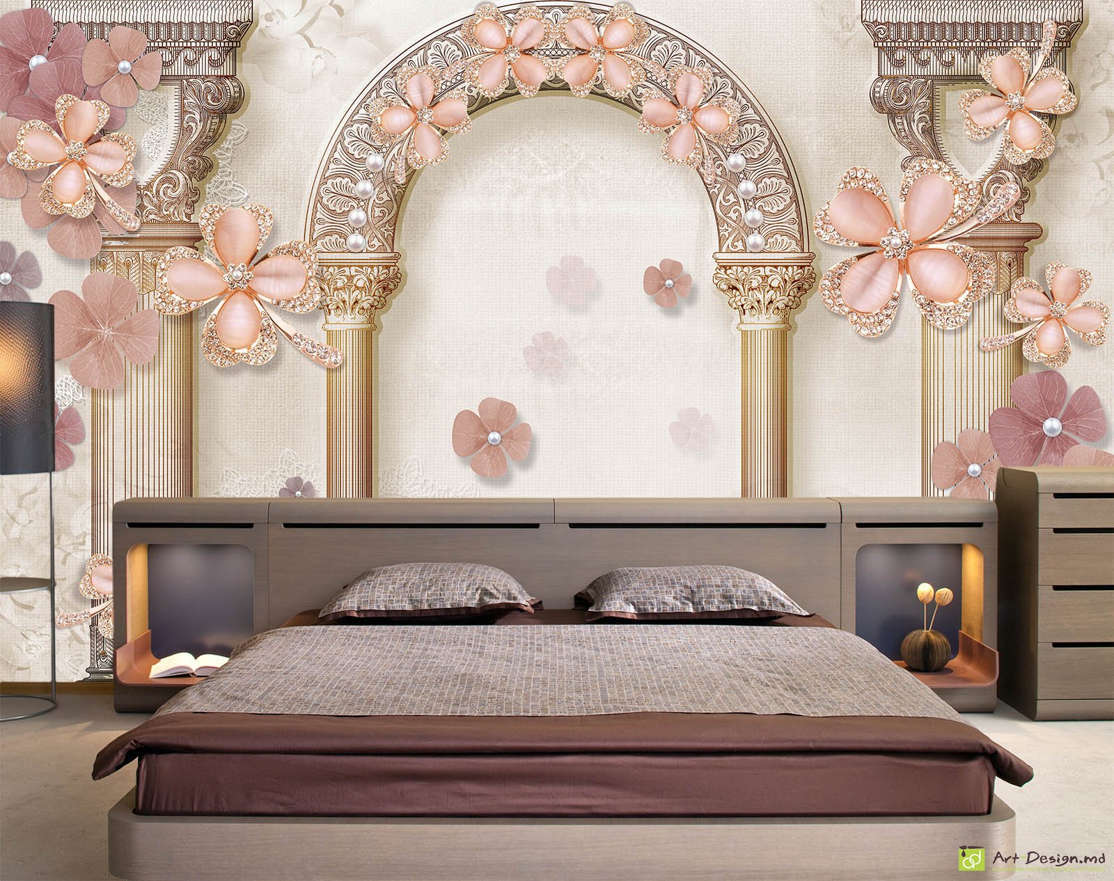 Фотообои на стену - Обои с Колоннами и цветами