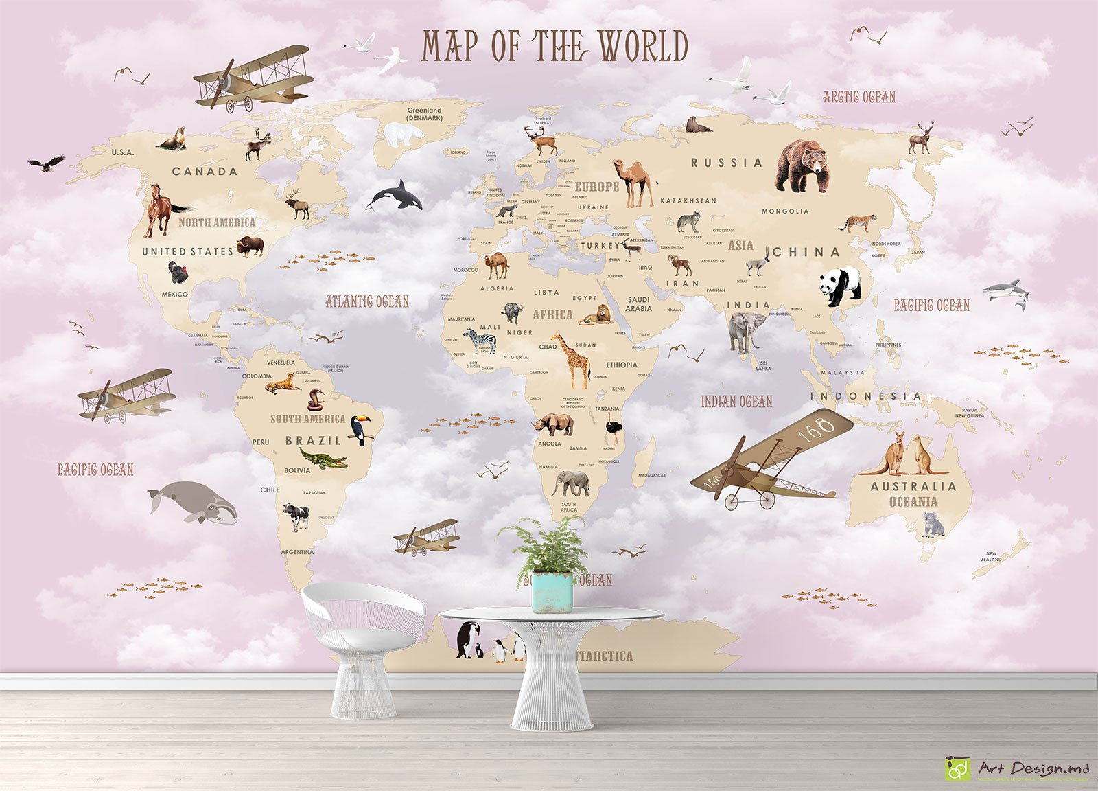 Fototapet la comanda - Hartă a lumii pentru copii_3