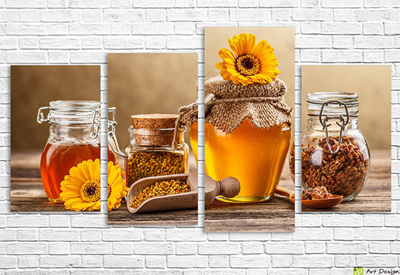 🍯 Модульная картина Золотой нектар: Мед и подсолнухи