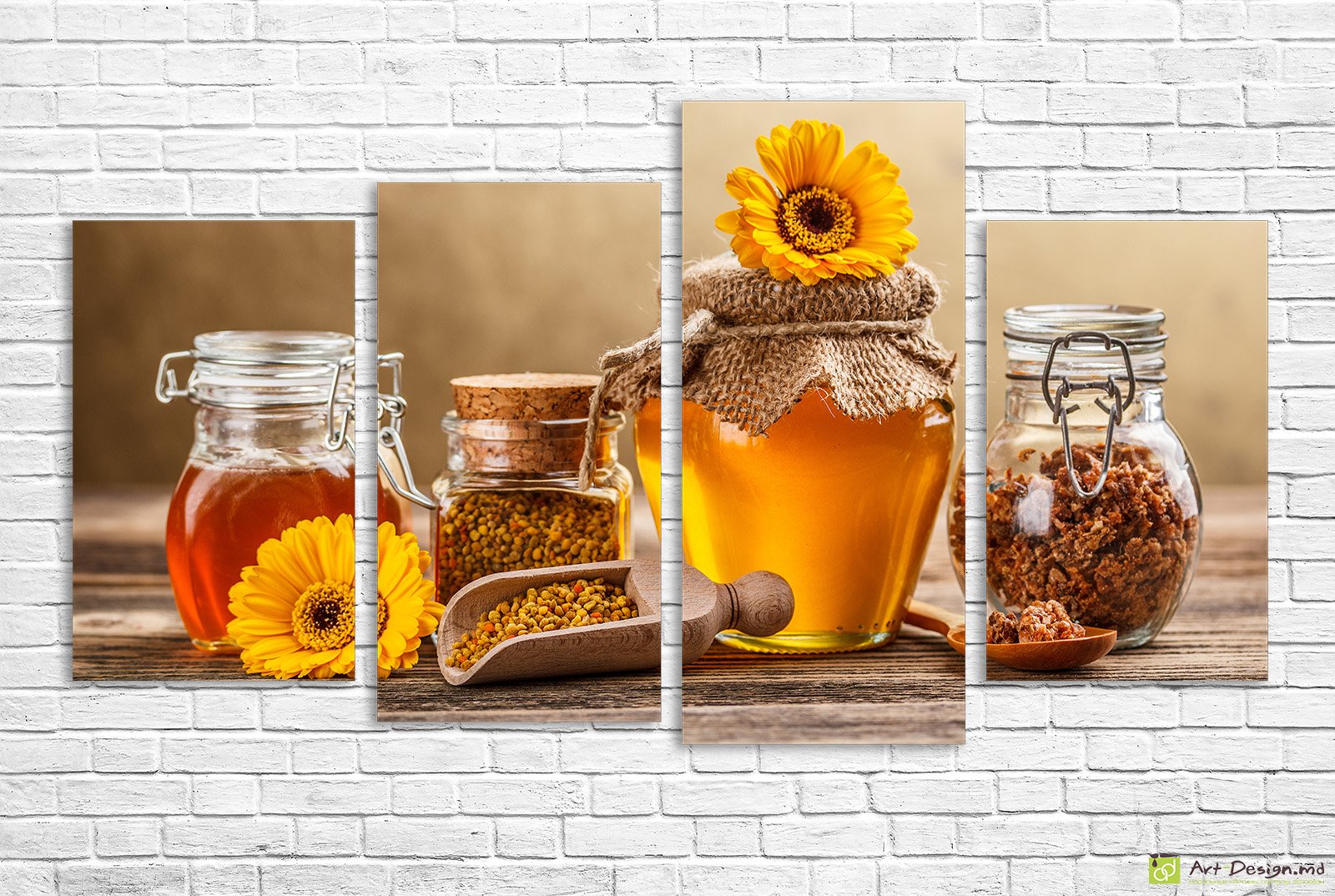 🍯 Модульная картина Золотой нектар: Мед и подсолнухи