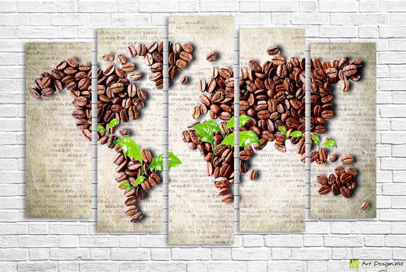 🌍 Tablou modular Harta lumii din boabe de cafea