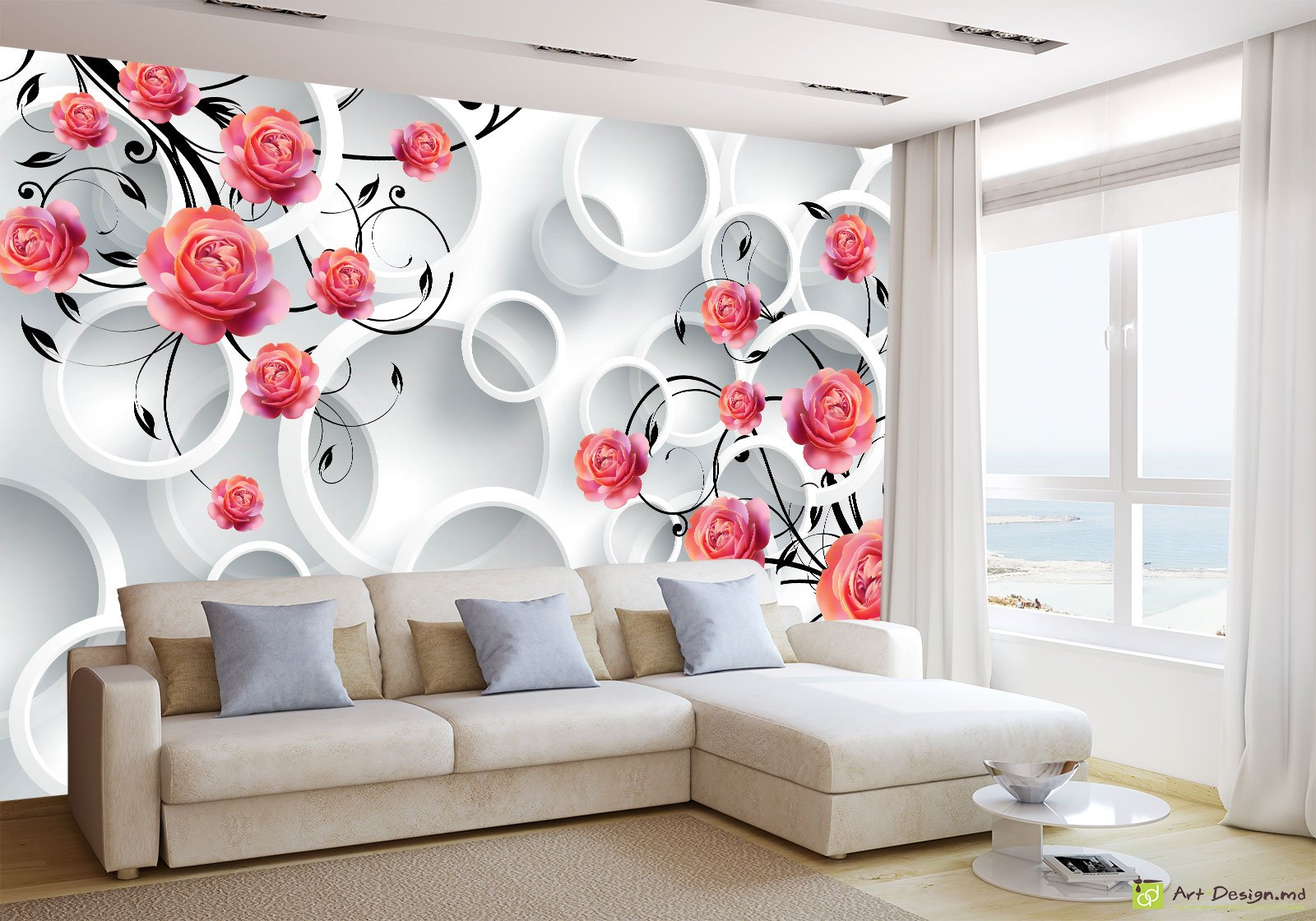 Fototapet  - Trandafiri roșii cu cercuri albe