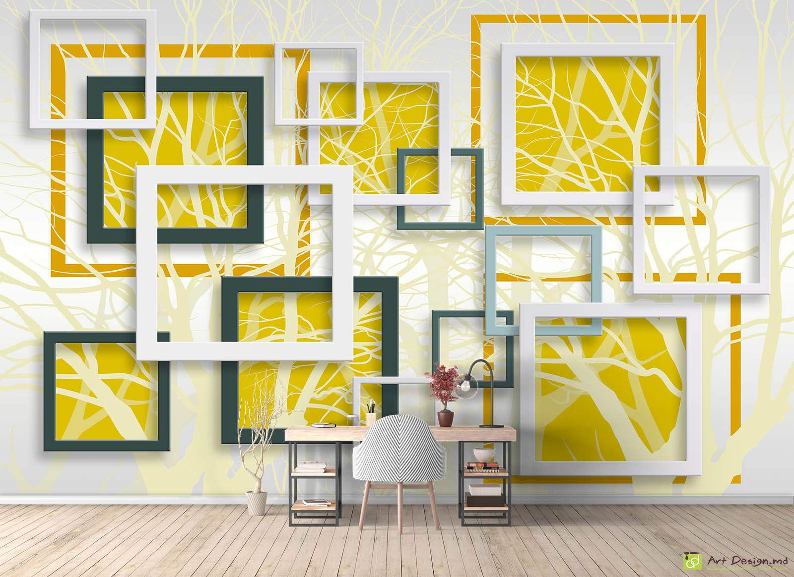 Фотообои с 3D эффектом - Деревья и квадраты