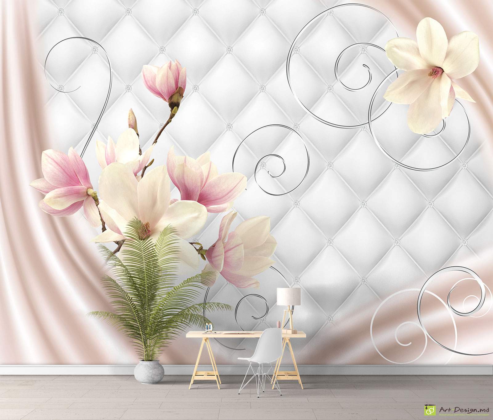 Фотообои на стену - Магнолия на светлом фоне