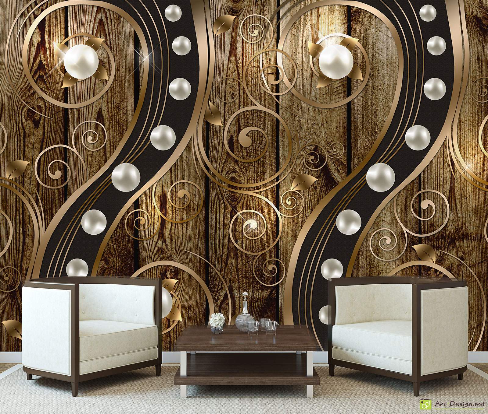 Фотообои на стену - Завитки на фоне доски