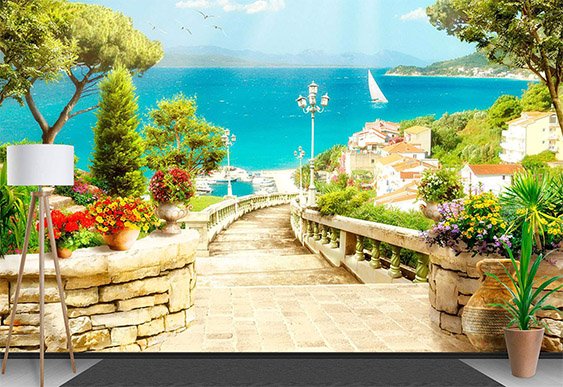 Fototapet la comandă - Câmp cu levănțică și moară