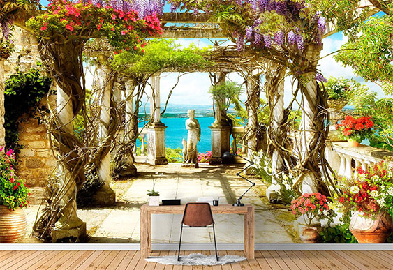 Fototapet la comanda - Terasa castelului cu vedere la mare