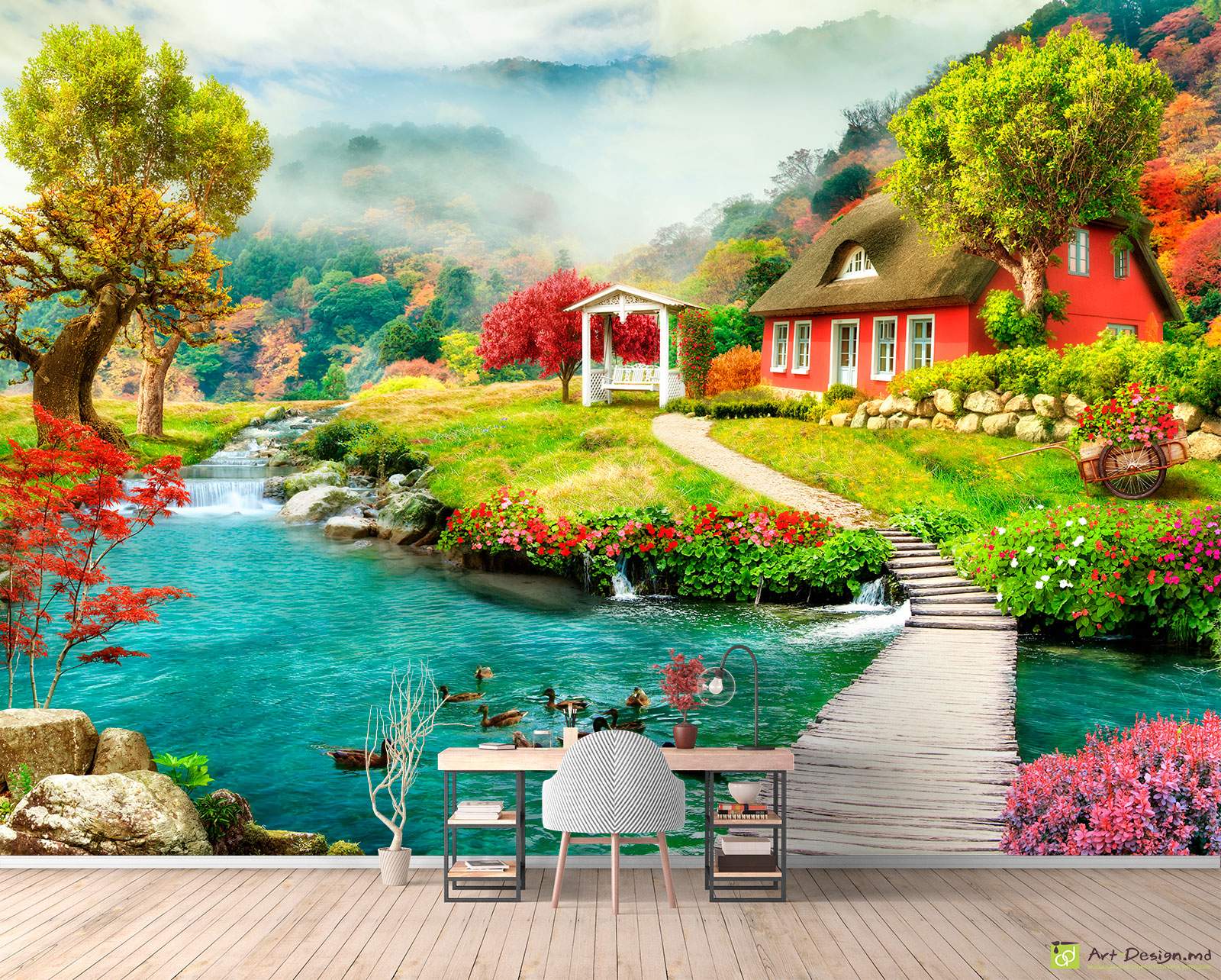 Фотообои на стену - Яркий пейзаж, фреска