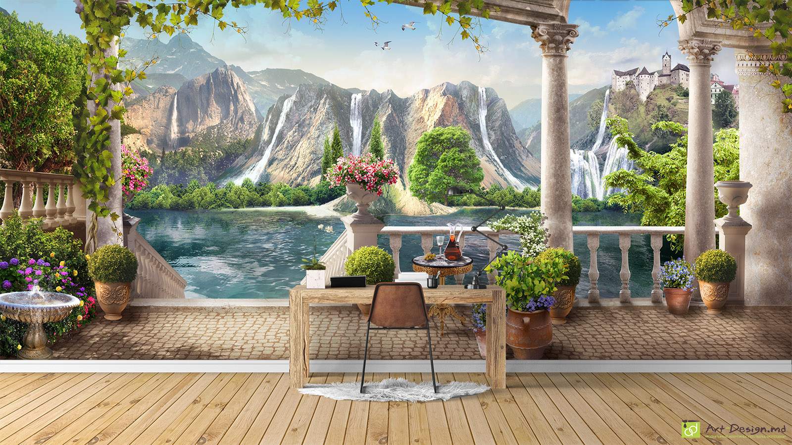 Fototapet la comanda - Oraș, cascadă, Terase, arcuri