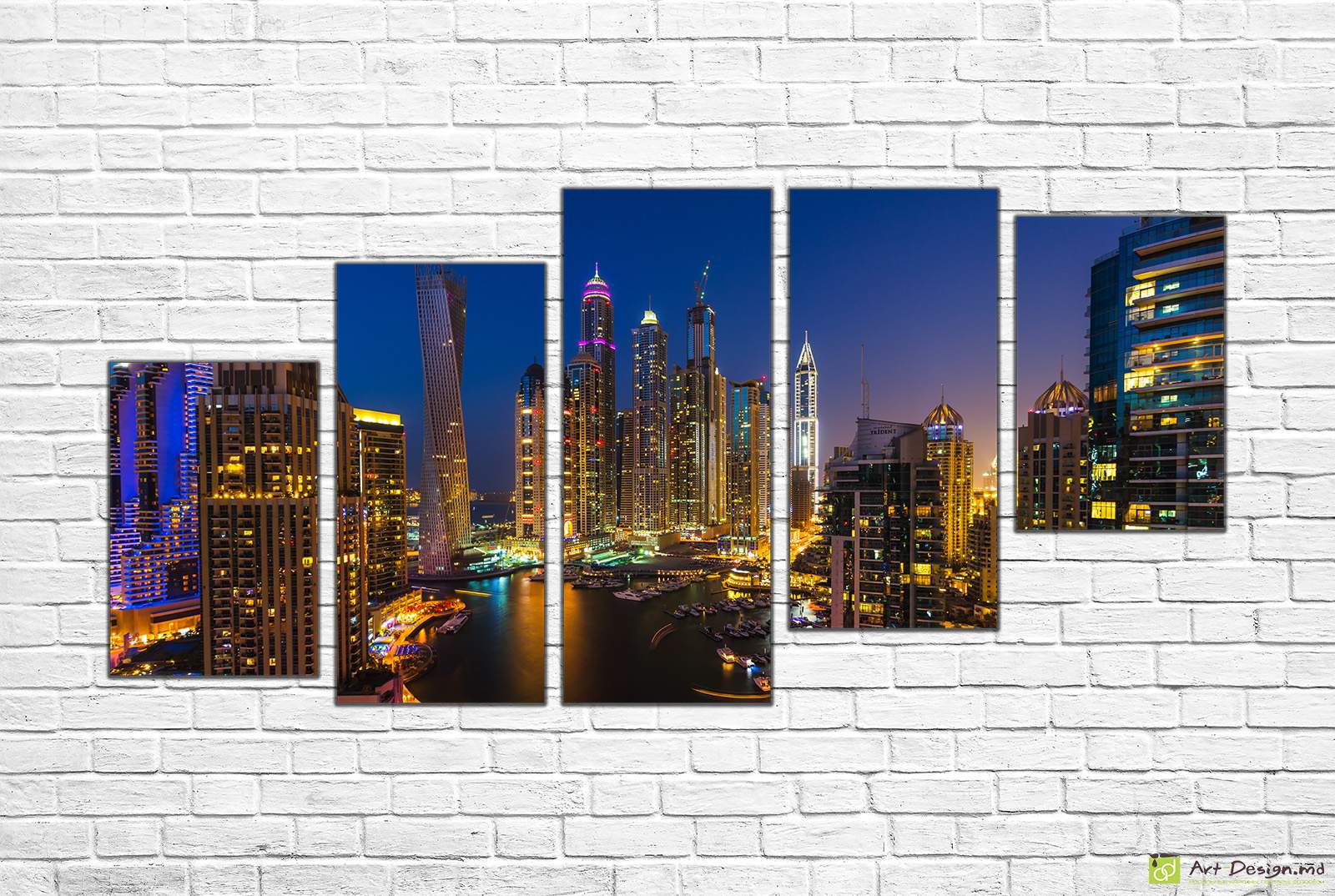 🏙️ Модульная картина Дубай Марина: Ночной канал