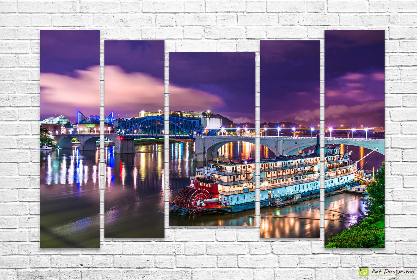 🚢 Модульная картина Ночная река и пароход