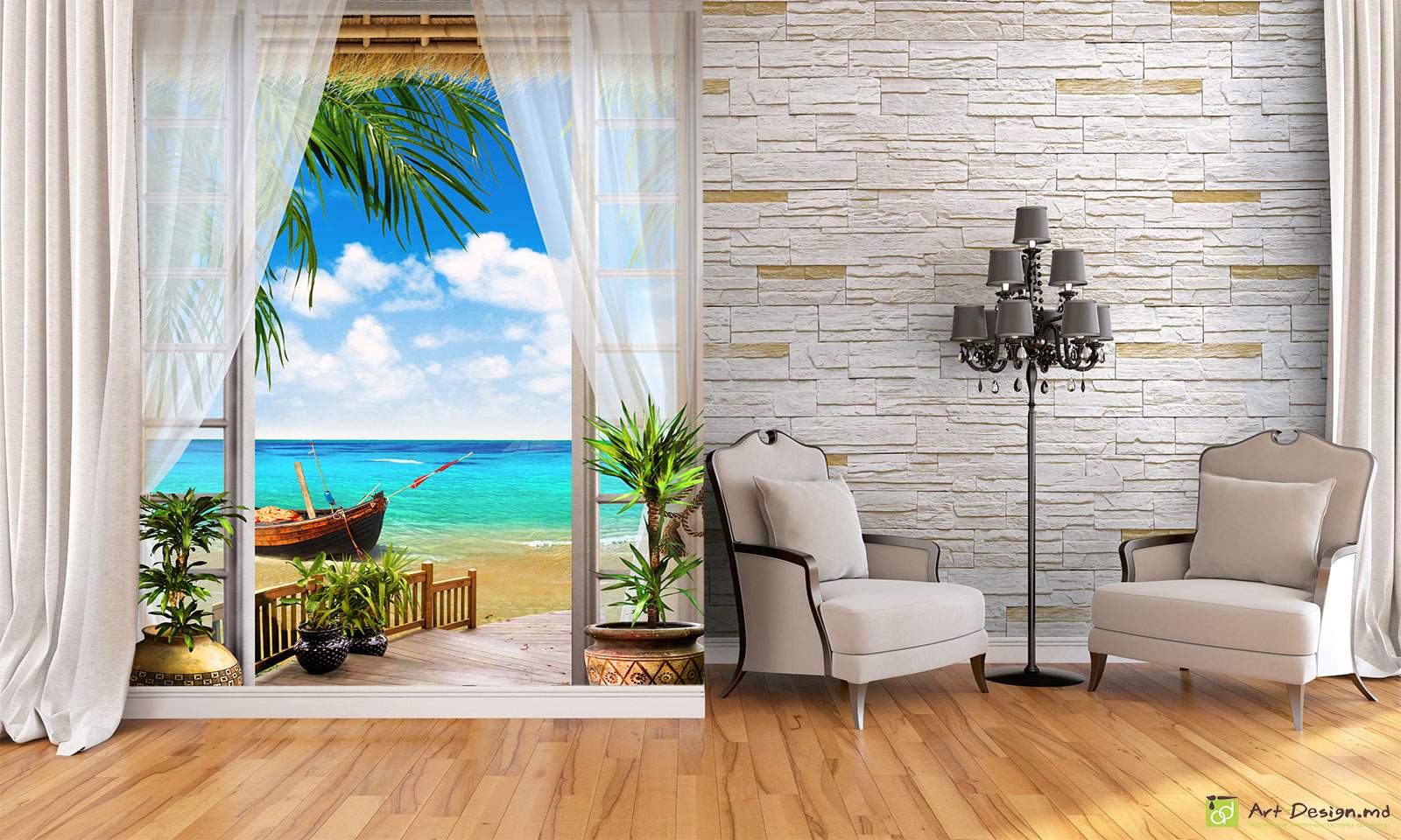 Фотообои на стену - Морской пейзаж, Террасы, арки_9