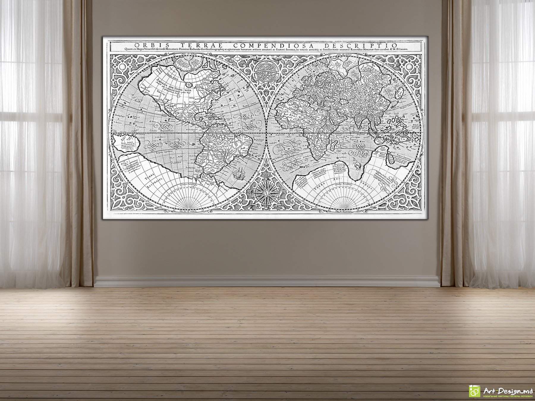 Poster pe pinza, Harta lumii din secolul XVII