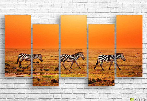 🦓 Модульная картина «Зебры на закате»