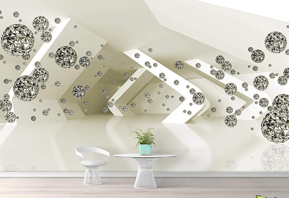 Фотообои с 3D эффектом - Шары и черно-белый туннель