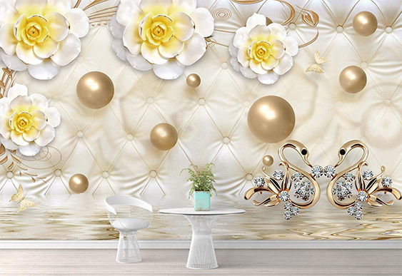 Fototapet cu efect 3D - Flori decorative pe piele decorativă_2