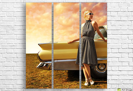 Tablou Multicanvas - Galben retro în alb și negru