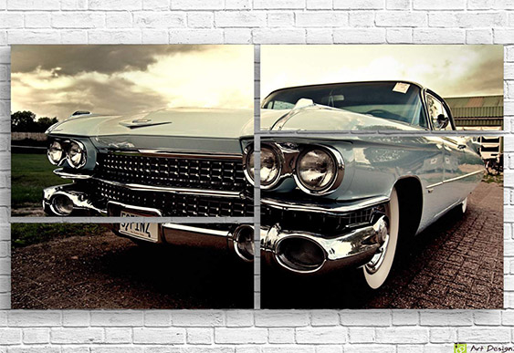 Tablou Multicanvas - Galben retro în alb și negru