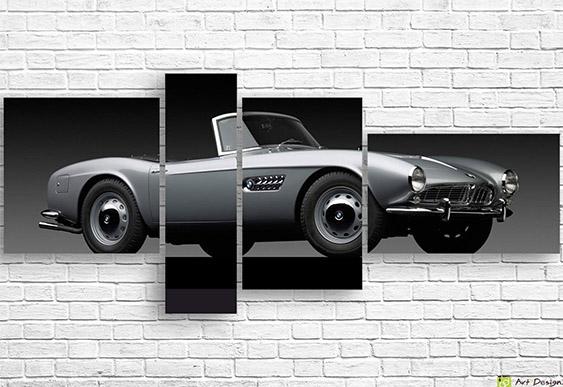 Tablou Multicanvas - Galben retro în alb și negru