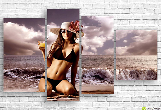 🌅 Модульная картина «Девушка на пляже на закате»