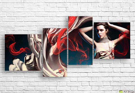💃 Tablou modular Femeie in rochie din trandafir rosu