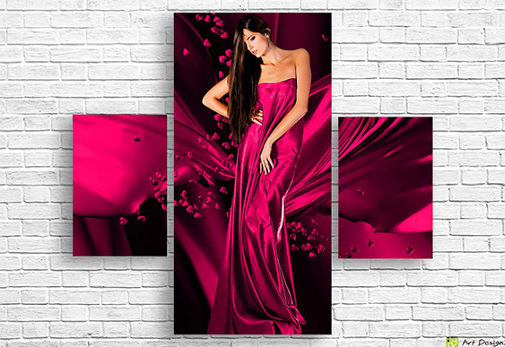 💃 Tablou modular Femeie in rochie din trandafir rosu