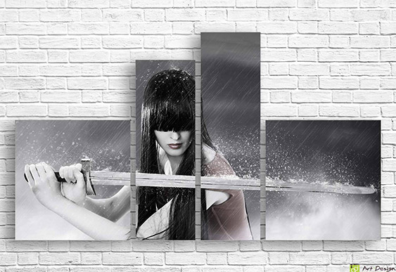 💃 Tablou modular Femeie in rochie din trandafir rosu