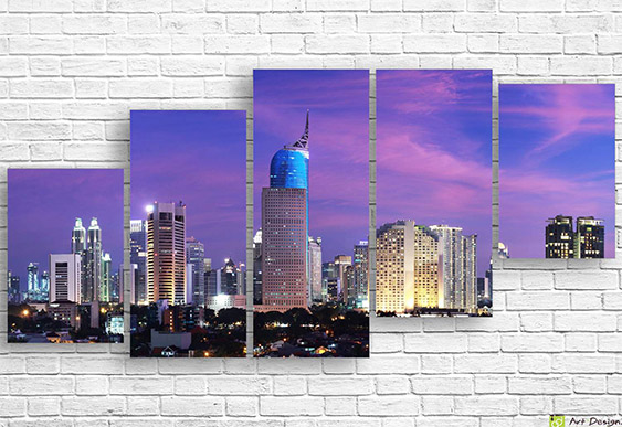 🏙️ Tablou modular alb-negru: Jakarta noaptea